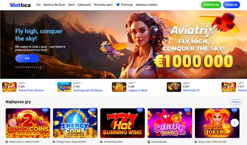 Main page of kasyno Slottica