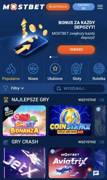 Widok ze smartfona w kasynie Mostbet