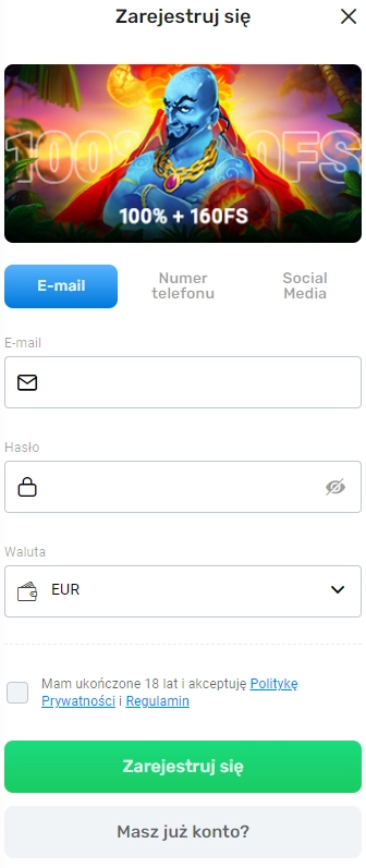 Strona rejestracji w kasynie Magic365